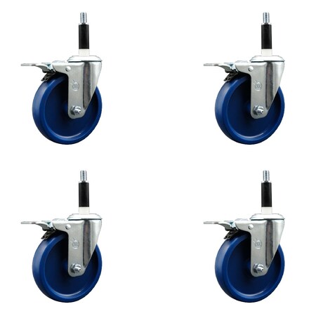 Service Caster 5'' SS Solid Poly Swivel 7/8'' Expanding Stem Caster Set Total Lock Brake, 4PK SCC-SSEXTTL20S514-SPUS-78-4